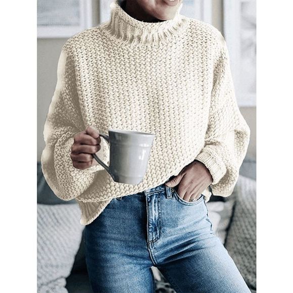 Cream Drop Shoulder Rolled Hem Comfy Cozy Sweater NWOT - Picture 1 of 3